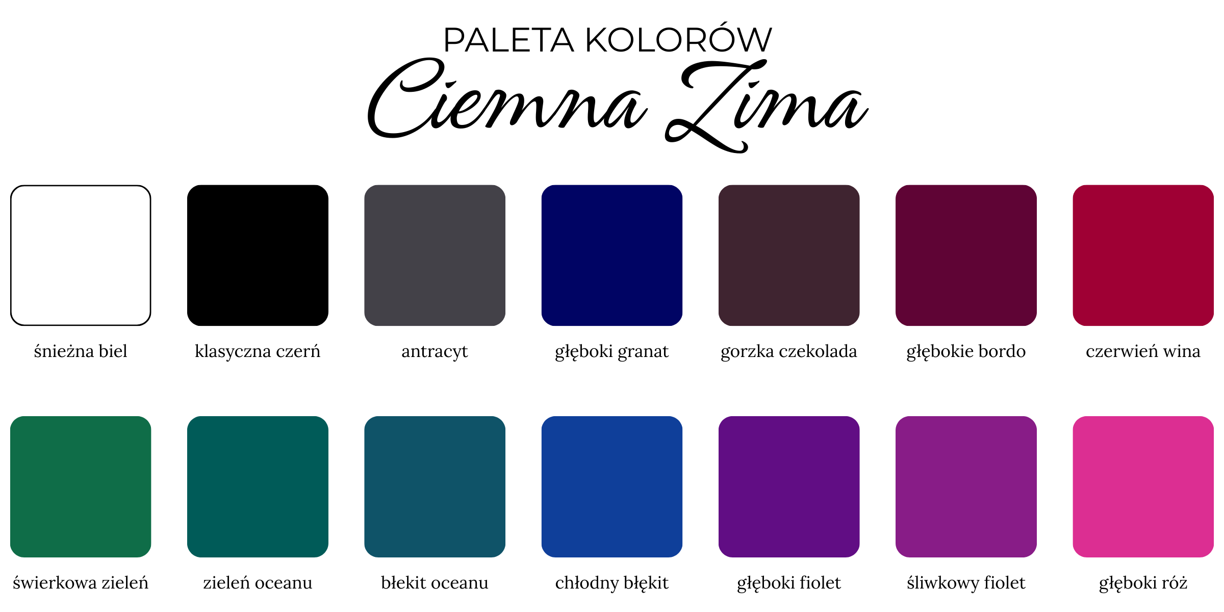 typ urody ciemna zima paleta kolorów